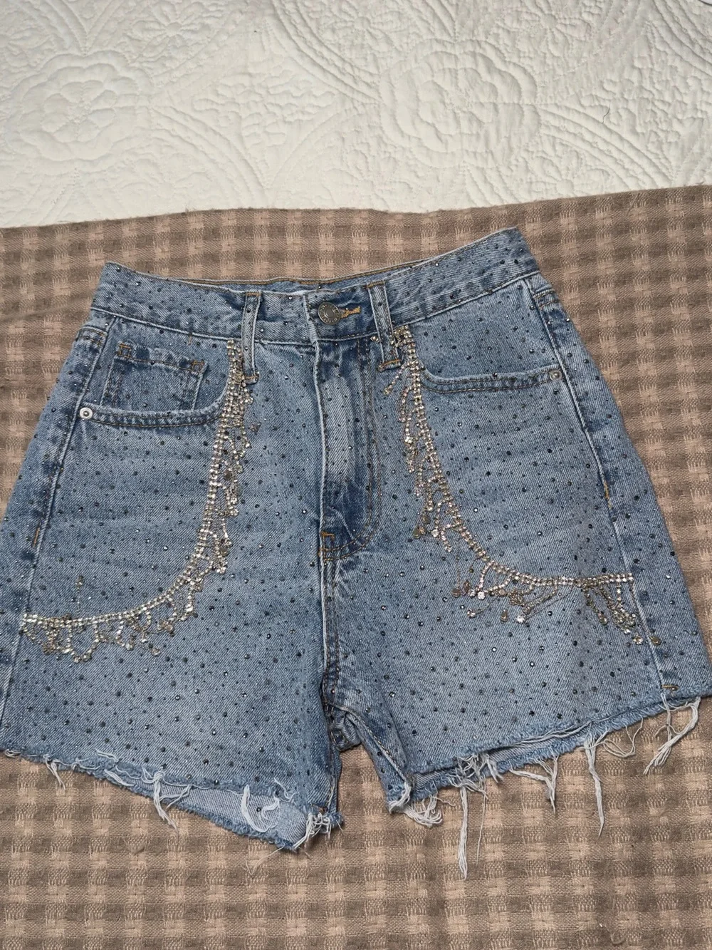 Forever 21 Light Blue Rhinestone Denim Shorts